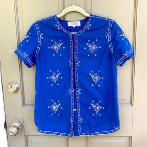 Vintage Daffodil Hand-Embroidered Blouse
